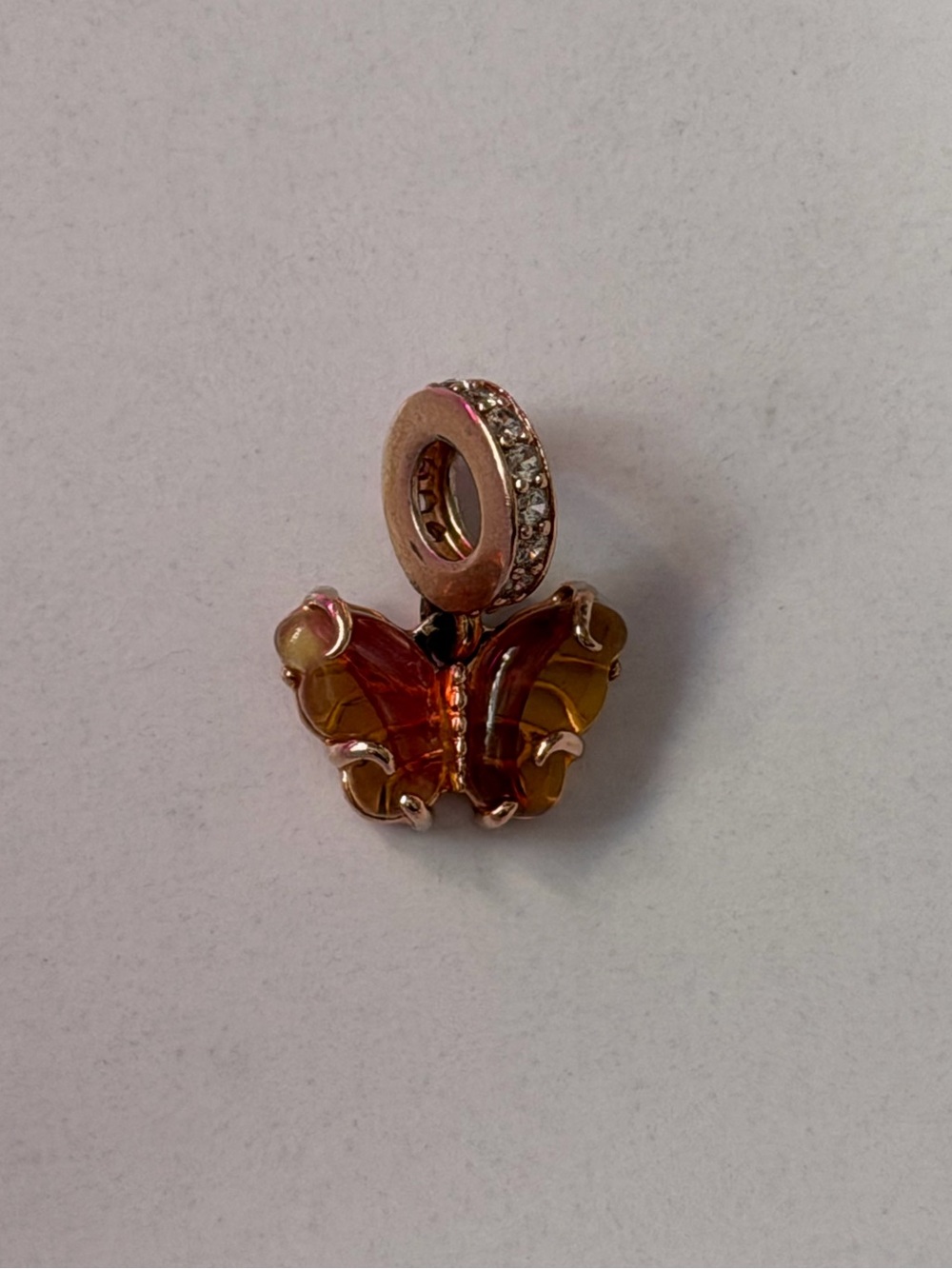 Pandora Amber Butterfly Dangle Charm with Clear Stones